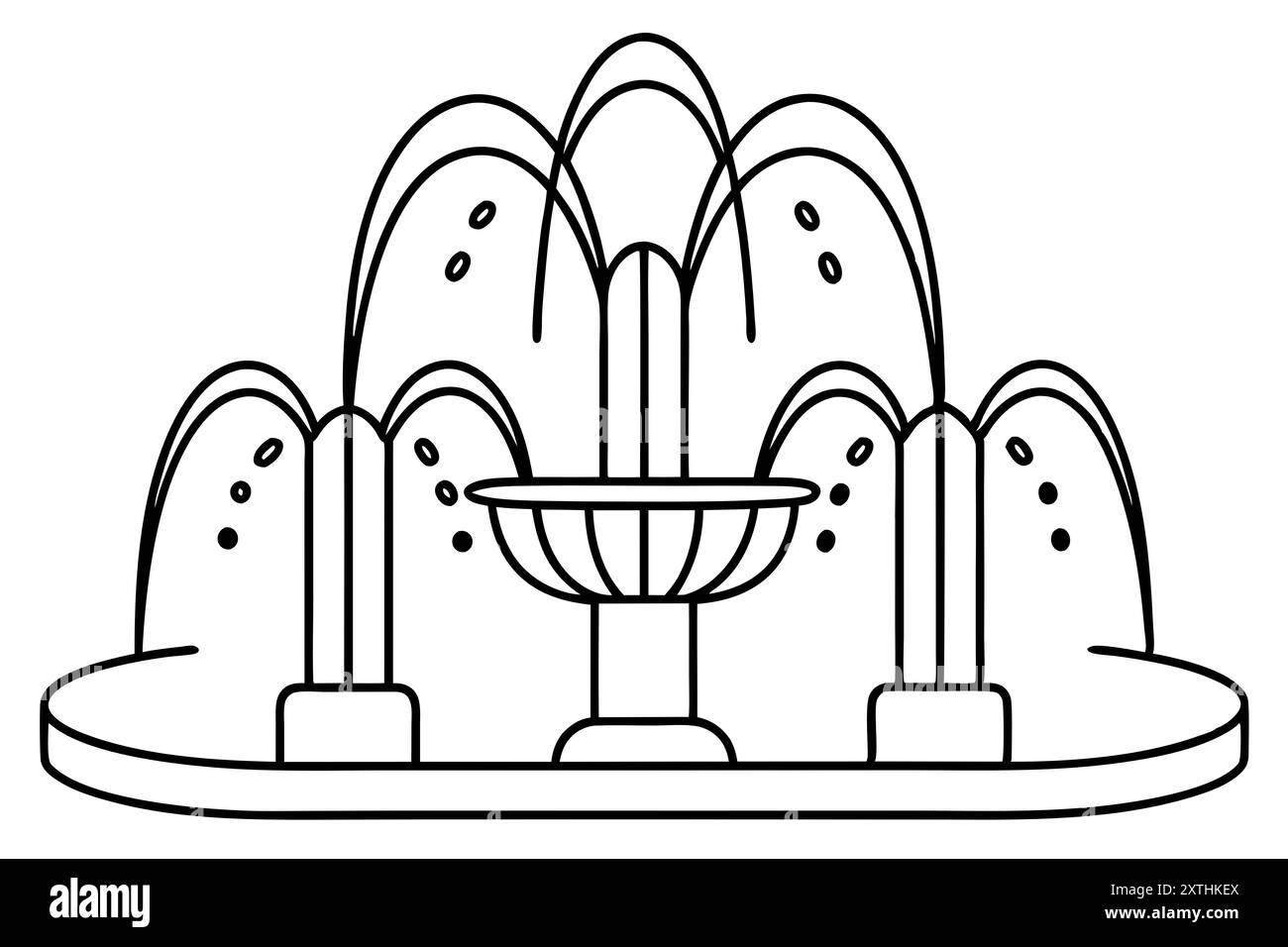 Eine Zierstruktur in einem Becken oder See, aus der ein oder mehrere Wasserstrahlen in die Luft gepumpt werden. Stockfoto