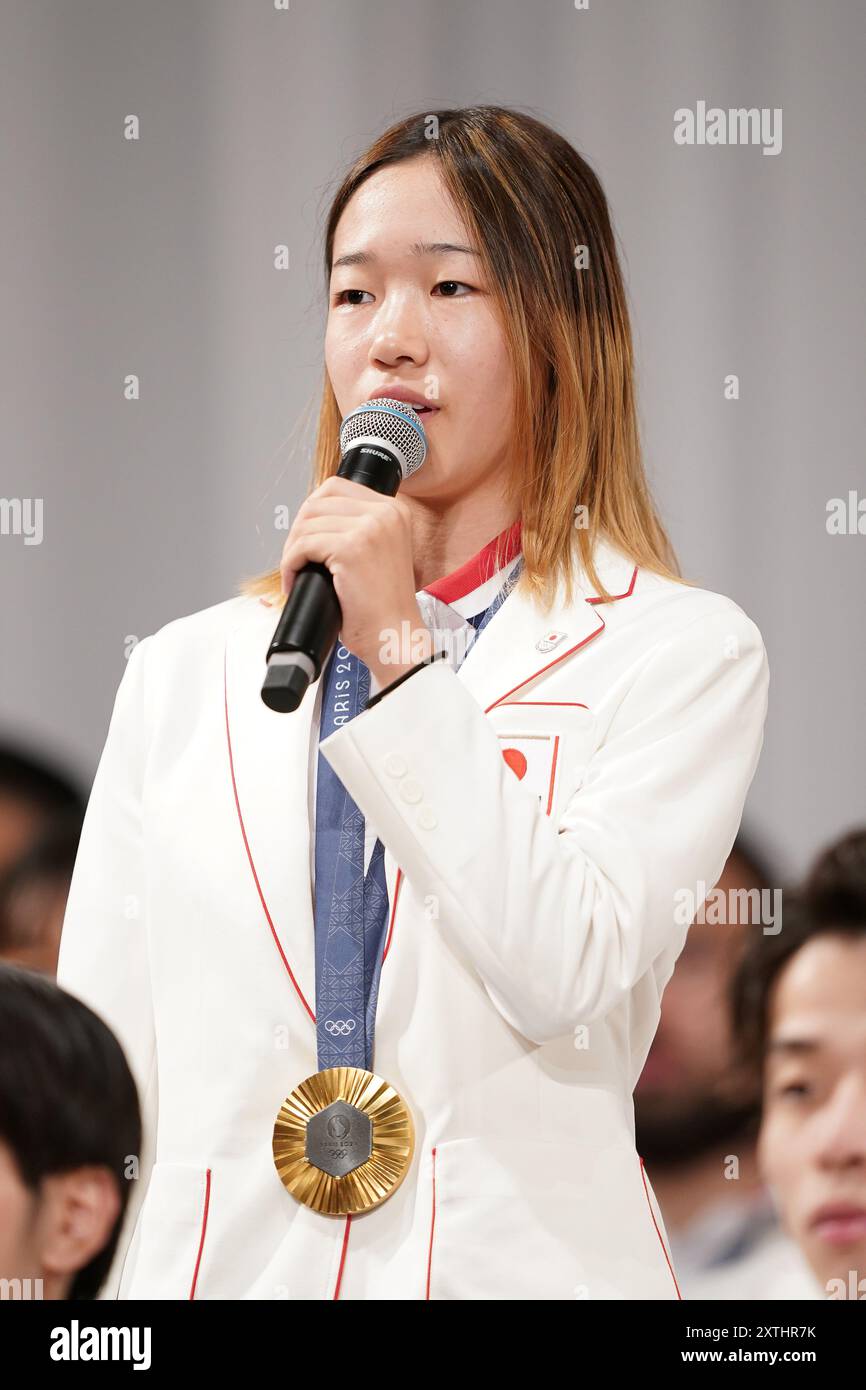 Coco Yoshizawa, 14. AUGUST 2024: Japanische Delegation nimmt an einer Pressekonferenz Teil, nachdem sie von den Olympischen Spielen 2024 in Tokio zurückgekehrt war. Quelle: AFLO SPORT/Alamy Live News Stockfoto