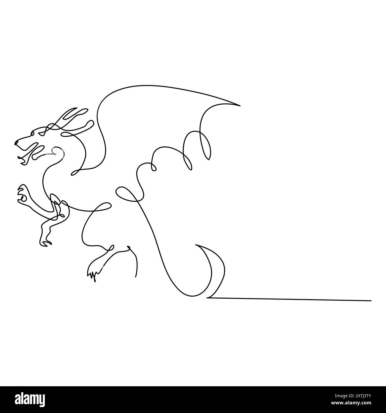 Durchgehende einzeilige Zeichnung Drache Stock Vektor