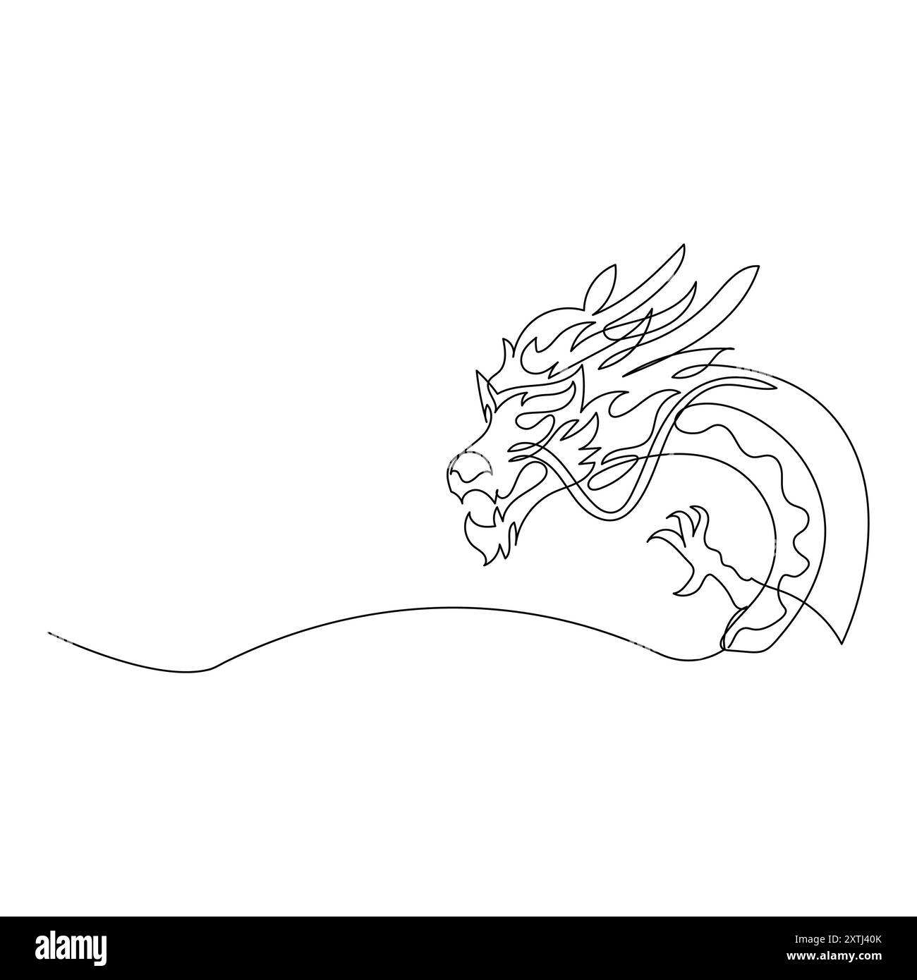 Durchgehende einzeilige Zeichnung Drache Stock Vektor