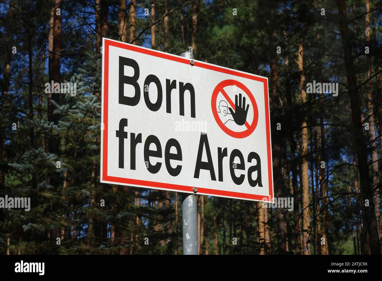 Schild mit Schriftzug Born Freifläche Schild mit Schriftzug Born Freifläche, 12.08.2024, Borkwalde, Brandenburg, auf einem Grundstück befindet sich ein Schild mit dem Schriftzug Born Freifläche. *** Schild mit Schriftzug Born Free Area Schild mit Schriftzug Born Free Area, 12 08 2024, Borkwalde, Brandenburg, auf einem Grundstück befindet sich ein Schild mit der Schriftart Born Free Area Stockfoto