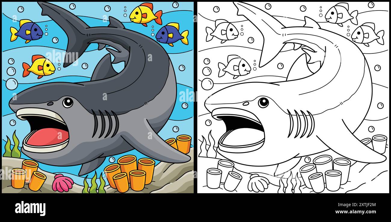 Megamouth Shark Coloring Page Farbige Illustration Stock Vektor