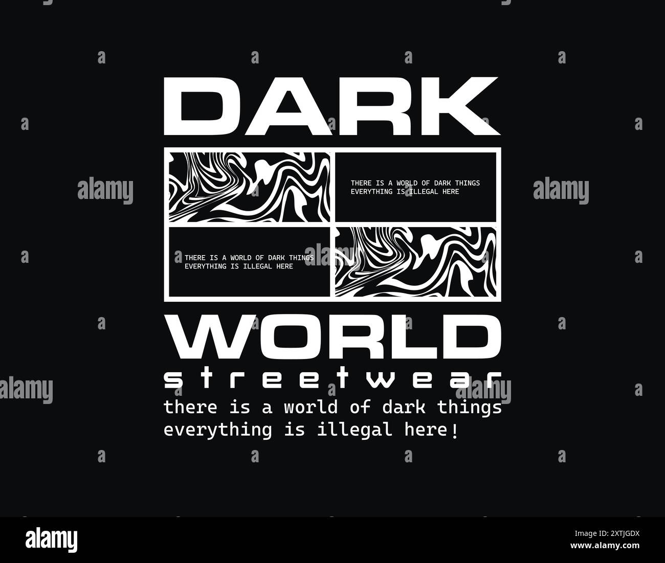 Vektorgrafik mit dunkler Welt für T-Shirt-Design, urbanes Streetwear-Design, geeignet für Siebdruck Stock Vektor
