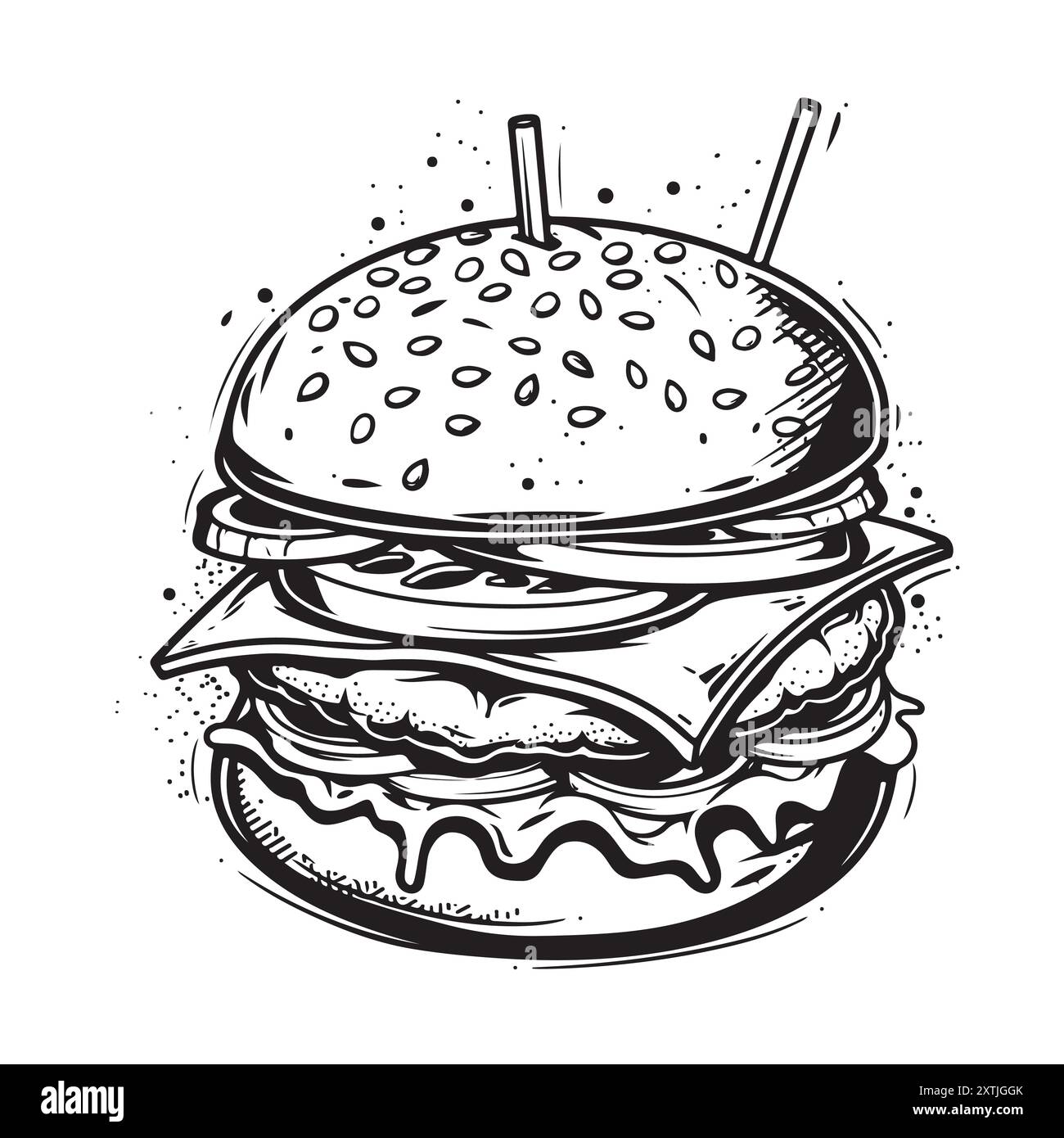 Burger Sandwich handgezeichnet Sketch Food Restaurant Business Concept. Vektorabbildung. Stock Vektor