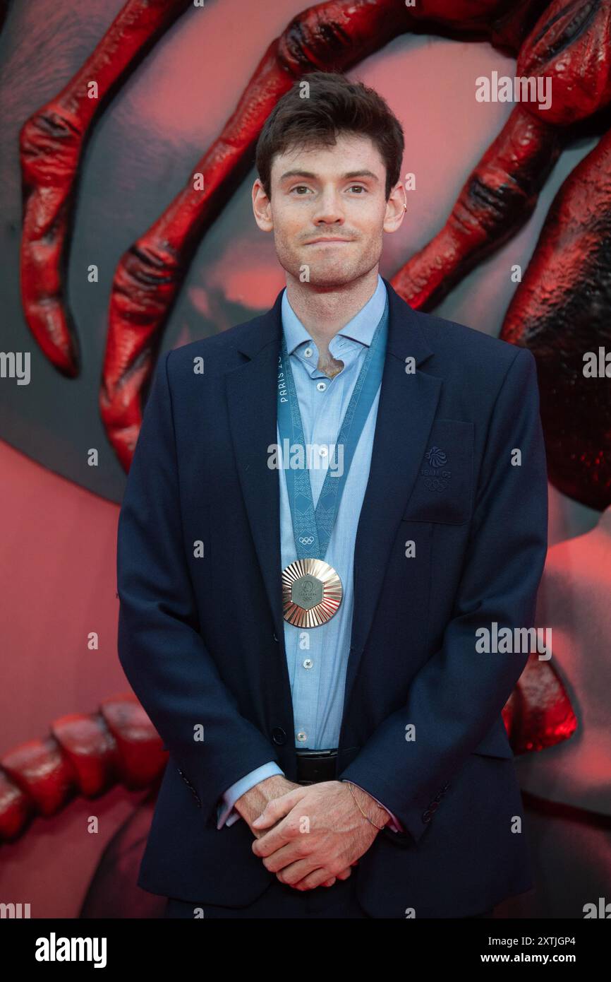 London, Großbritannien. August 2024. Im Bild: Der Olympiasieger Freddie Davidson nimmt an der britischen Gala von Alien:Romulus in Cineworld, Leicester Square, Teil. Quelle: Justin Ng/Alamy Live News Stockfoto