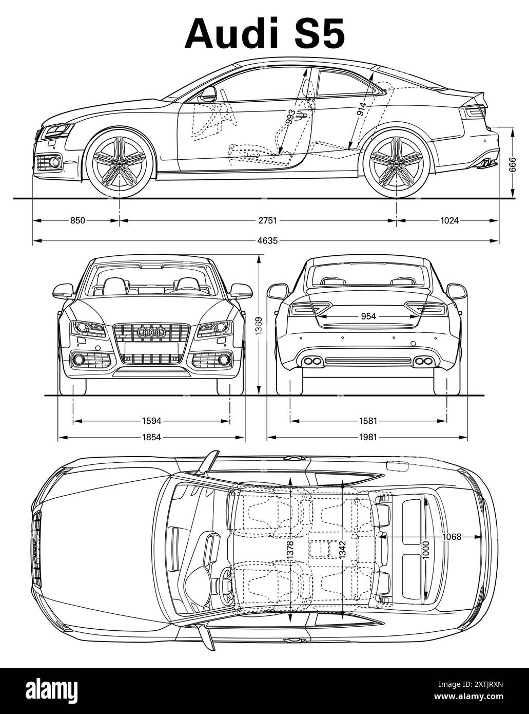 Audi S5 2007 Car Blueprint Stock Vektor