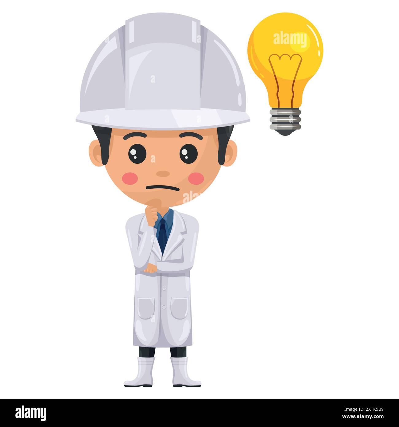 Qualitätskontrollleiter äußert Zweifel. Fokus, der eine Idee repräsentiert. Fragezeichen für FAQ-Konzept. Ingenieur in der Lebensmittelindustrie. Wichtigste Lebensmittelsicherheit. Sci Stock Vektor