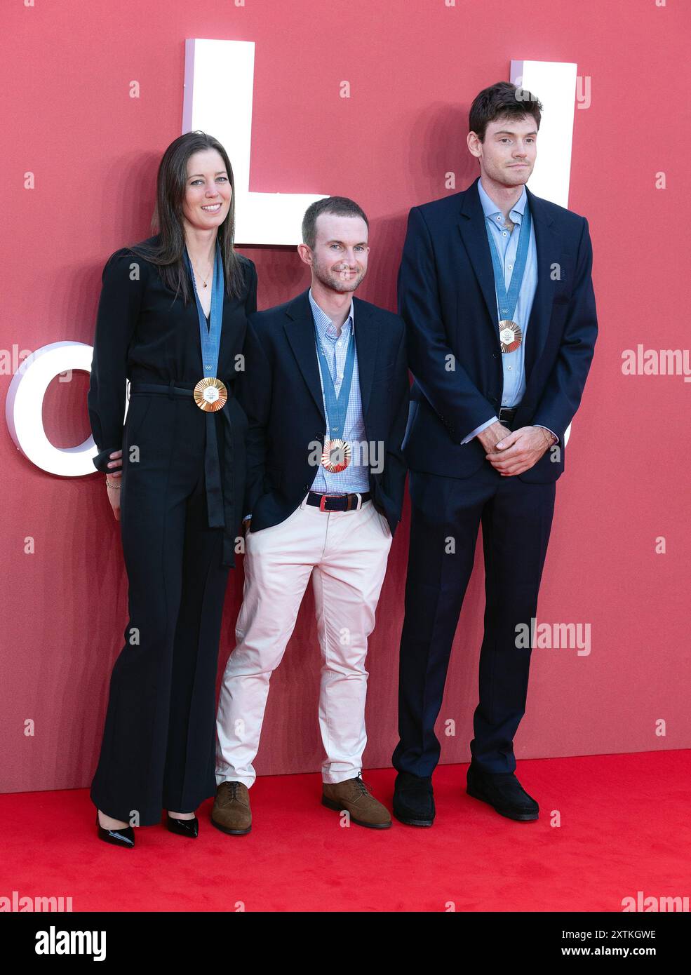 London, Großbritannien, 14. August 2024. (L-R) Emily Craig, Henry Fieldman und Freddie Davidson nehmen am 14. August 2024 an der Alien Romulus UK Gala Event in Cineworld, Leicester Square, in London, England, Vereinigtes Königreich Teil. Quelle: S.A.M./Alamy Live News Stockfoto