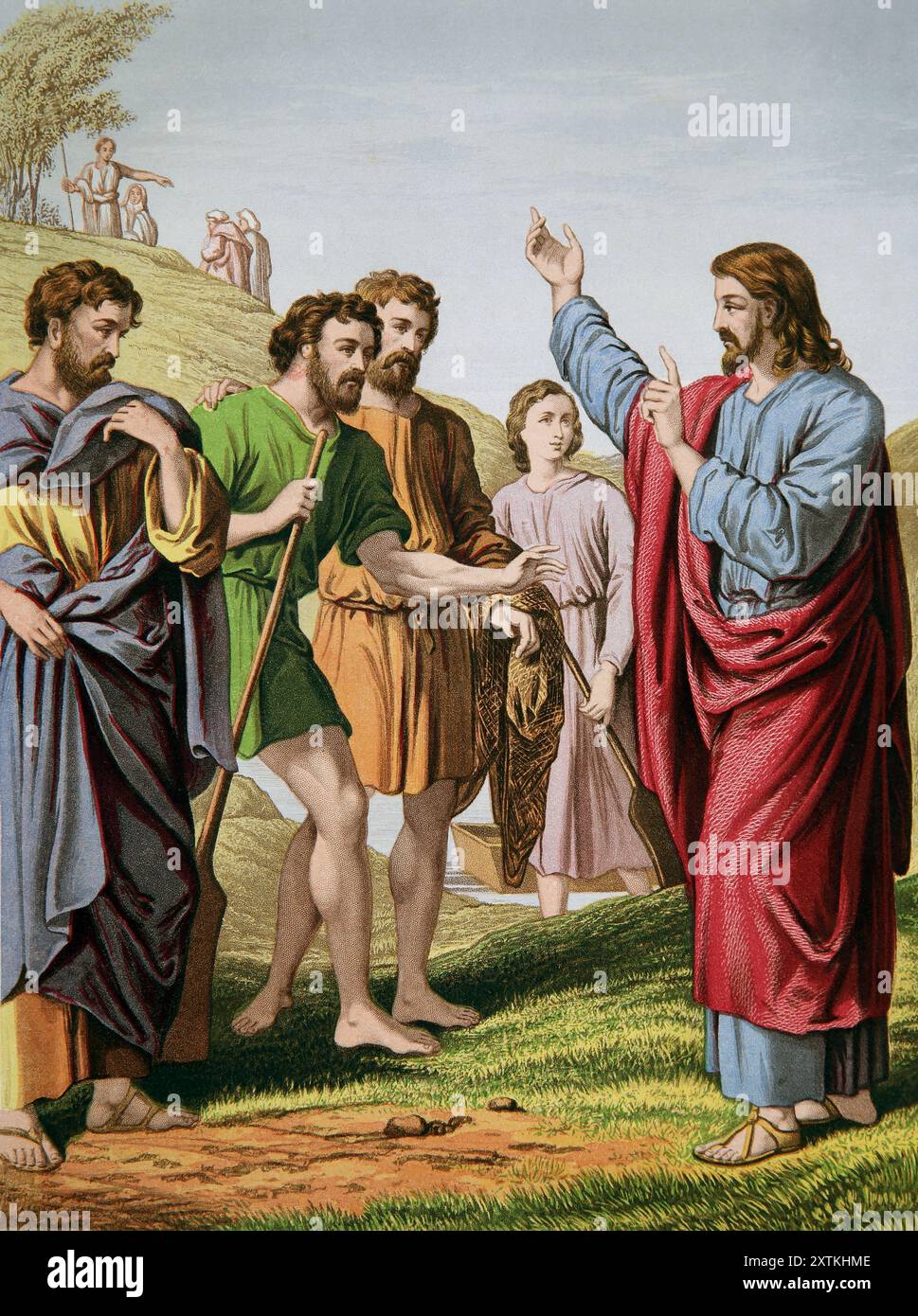 Illustration von Nathanael, der zu Jesus kommt (Johannes) Nathanael war einer der ersten, der den Glauben an Jesus Christus als Sohn Gottes aus dem 19. Jahrhundert ausdrückte Stockfoto
