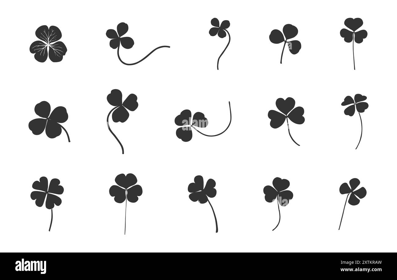 Shamrock Blatt Silhouette, Shamrock Klee Silhouette, Cloverleaf Silhouette, Shamrock Blatt Vektor, Shamrock Clipart. Stock Vektor