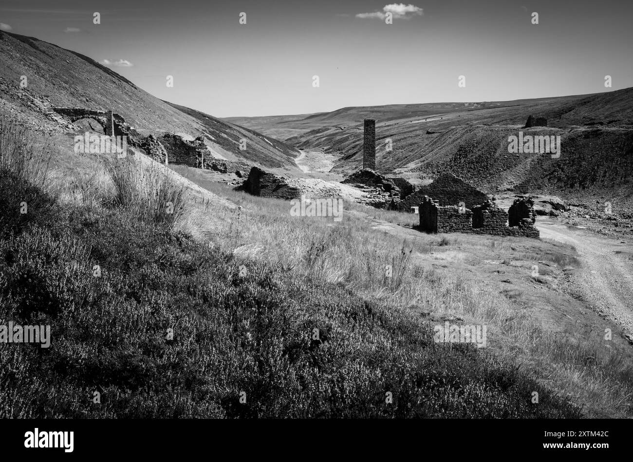 Old Gang Smelt Mill Ruins, Swaledale, Yorkshire Dales, B&W Stockfoto