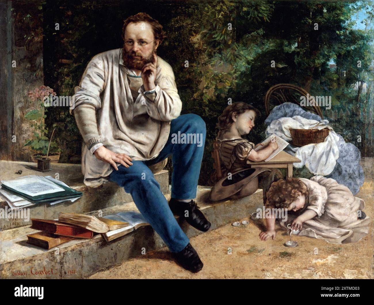 Proudhon und seine Kinder von Gustave Courbet, 1865 Pierre-Joseph Proudhon (1809–1865) französischer Politiker Stockfoto