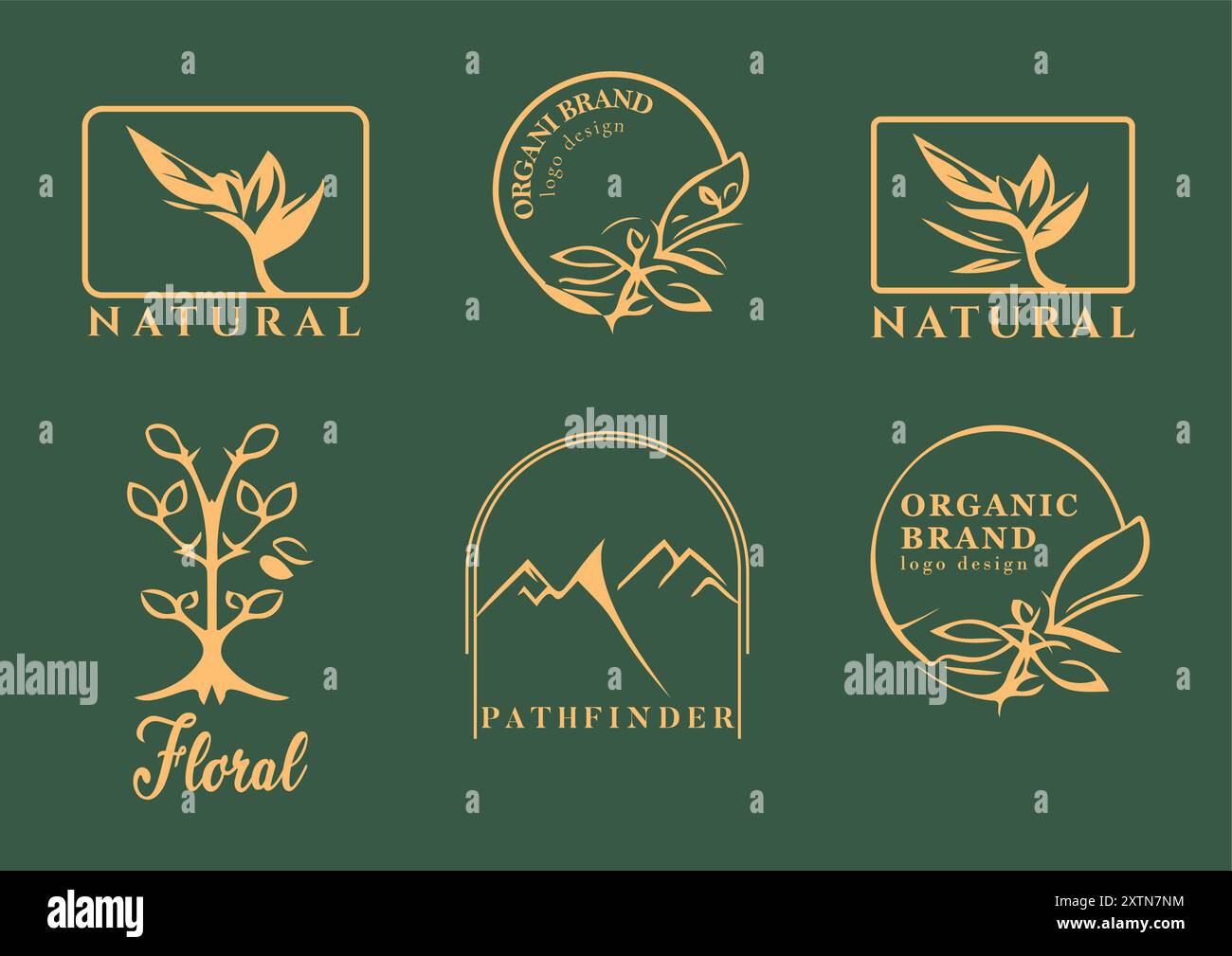 Elegantes Design mit natürlichen und organischen Logos in goldenem Farbton Stock Vektor