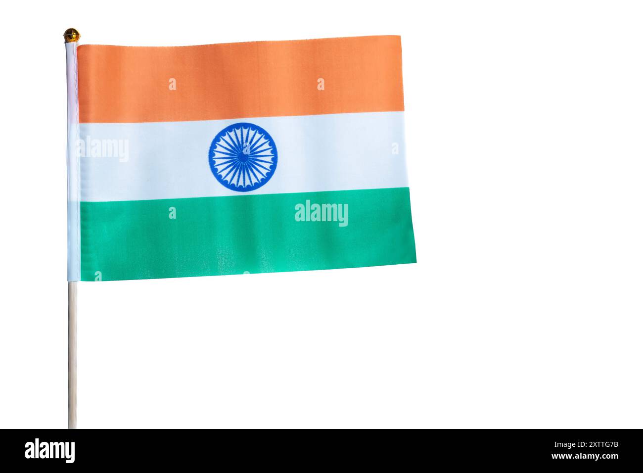 Nationalflagge von Indien isoliert auf weißem Hintergrund mit Beschneidungspfad. Kopierbereich Stockfoto