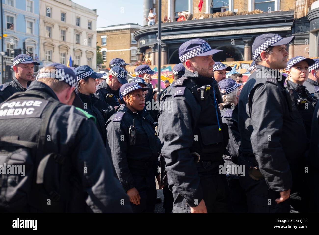 Halten Sie an und suchen Sie am Notting Hill Carnival Stockfoto