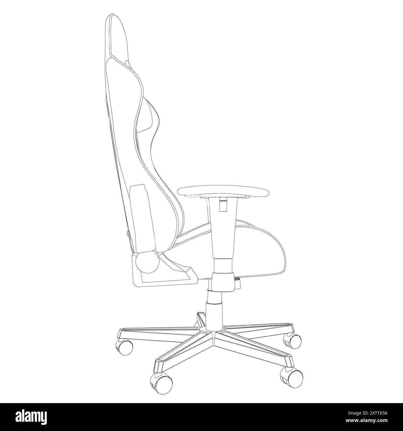 Spielstuhl Konturvektor Illustration. Zeichnung des Computerstuhls, komfortable Ausrüstung für Spiele isoliert auf weißem Hintergrund. Möbel, Spiele, Stock Vektor