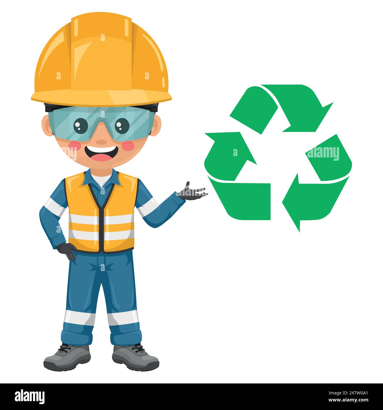 Industrieingenieur. Konzept der Nachhaltigkeit und des verantwortungsvollen Ressourcenmanagements in der Industrie. Umweltfreundliche Verfahren, Recycling und Abfallbeseitigung Stock Vektor
