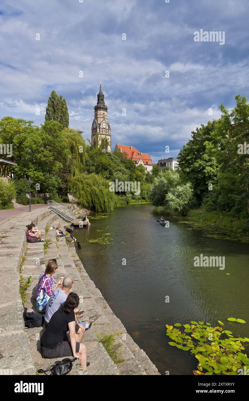 Leipzig, Wasserwandern auf dem Karl-Heine-Kanal Stockfoto