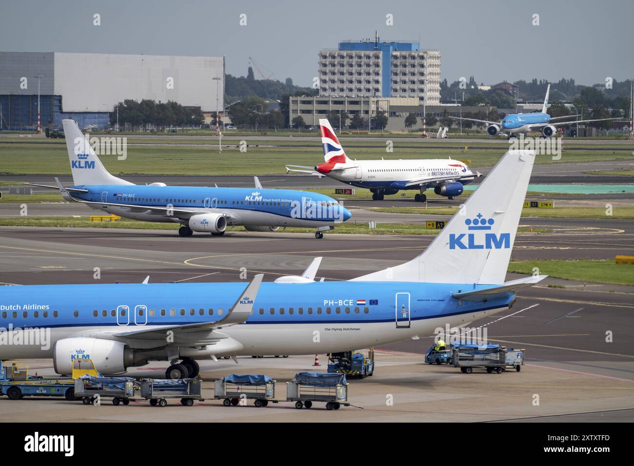 Flughafen Amsterdam Schiphol, Flugzeug am Terminal, Gate D, Check-in, Vorfeld, Amsterdam, Niederlande Stockfoto