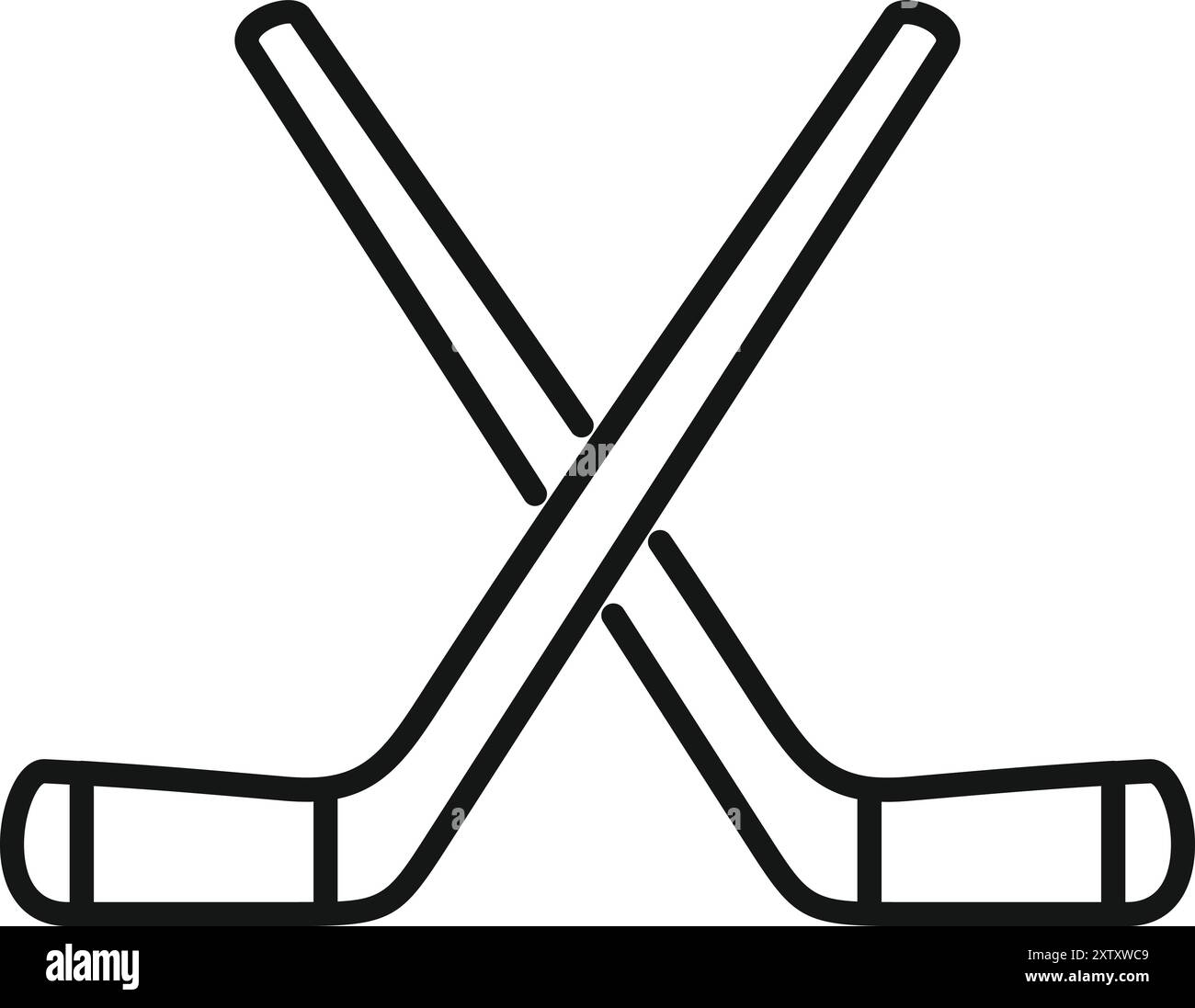 Einfaches schwarz-weißes Vektorsymbol, das zwei gekreuzte Hockeyschläger darstellt Stock Vektor