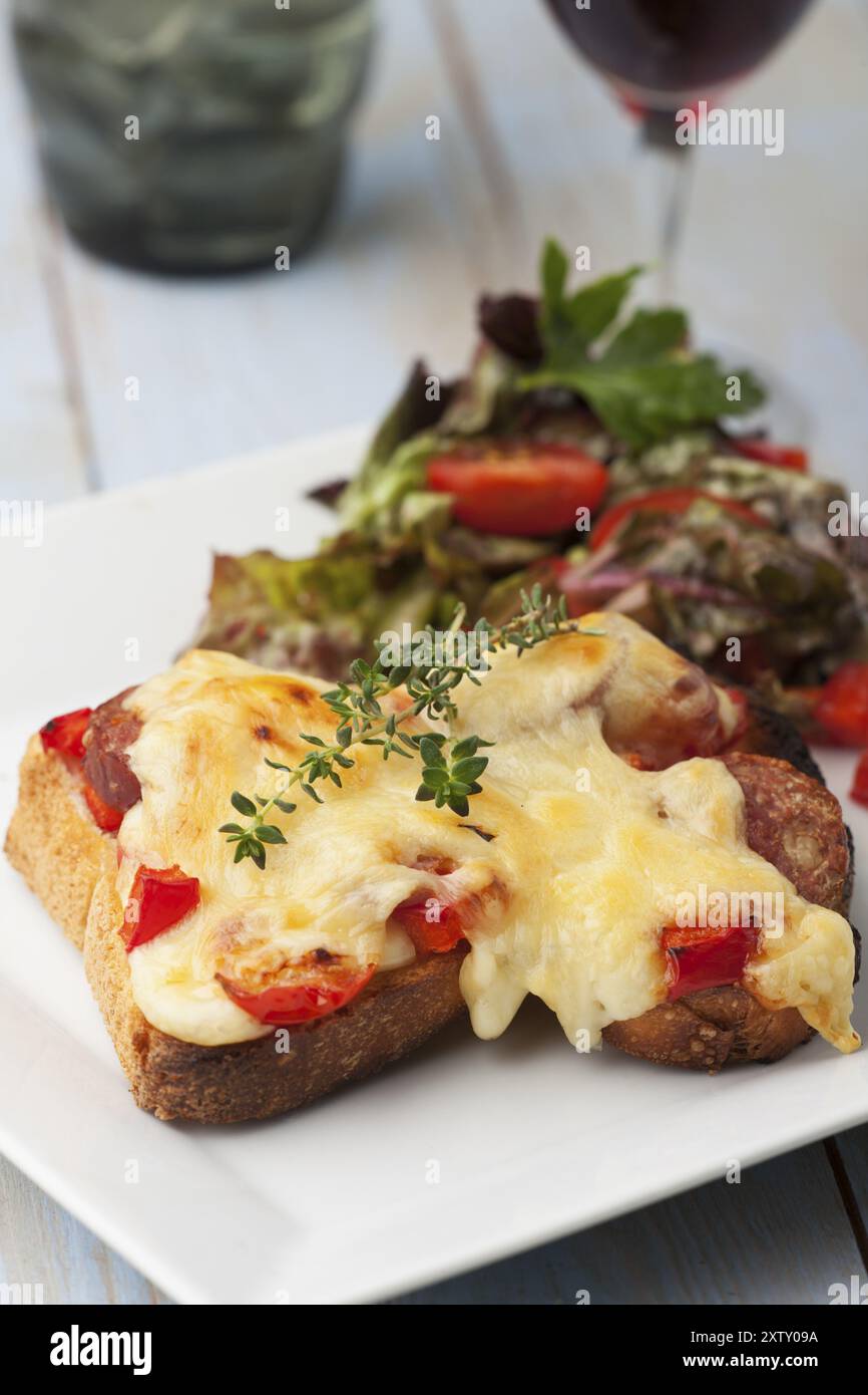 Gegrilltes Käsesandwich mit Salat Stockfoto