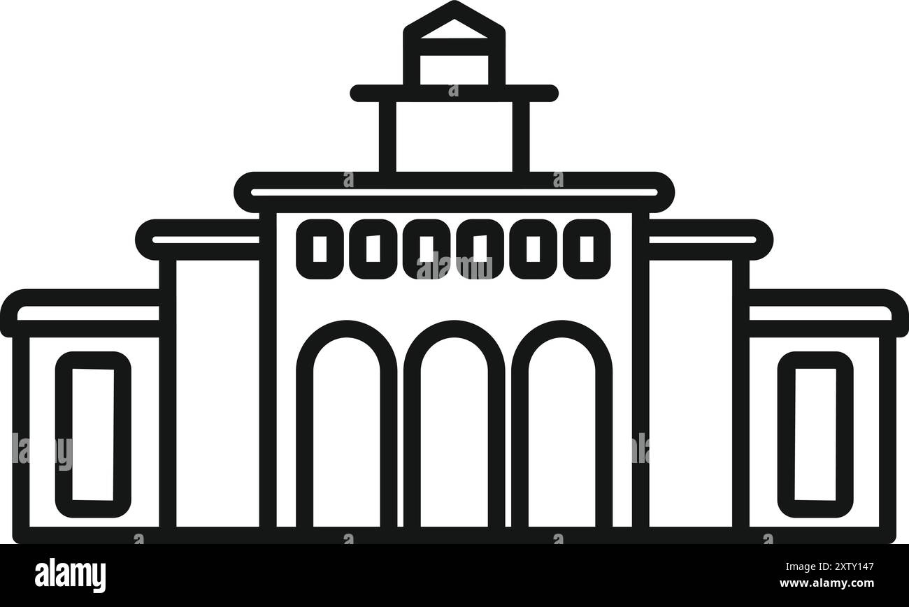 Einfache Linienzeichnung einer großen Gebäudefassade mit Säulen und Fenstern könnte ein Regierungsgebäude, eine Schule oder eine andere Bürgerstruktur sein Stock Vektor