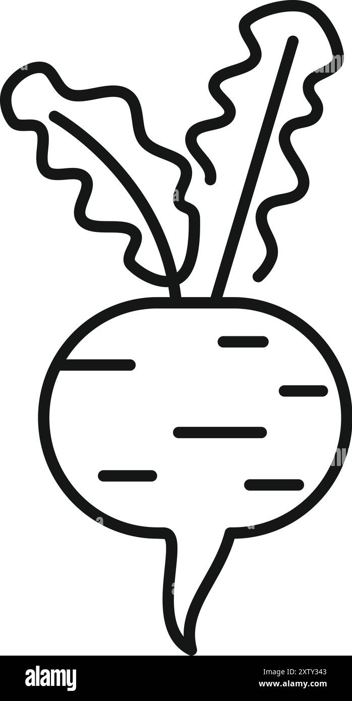 Schwarze Linie für den Anbau frischer Roter Bete mit Blättern Stock Vektor