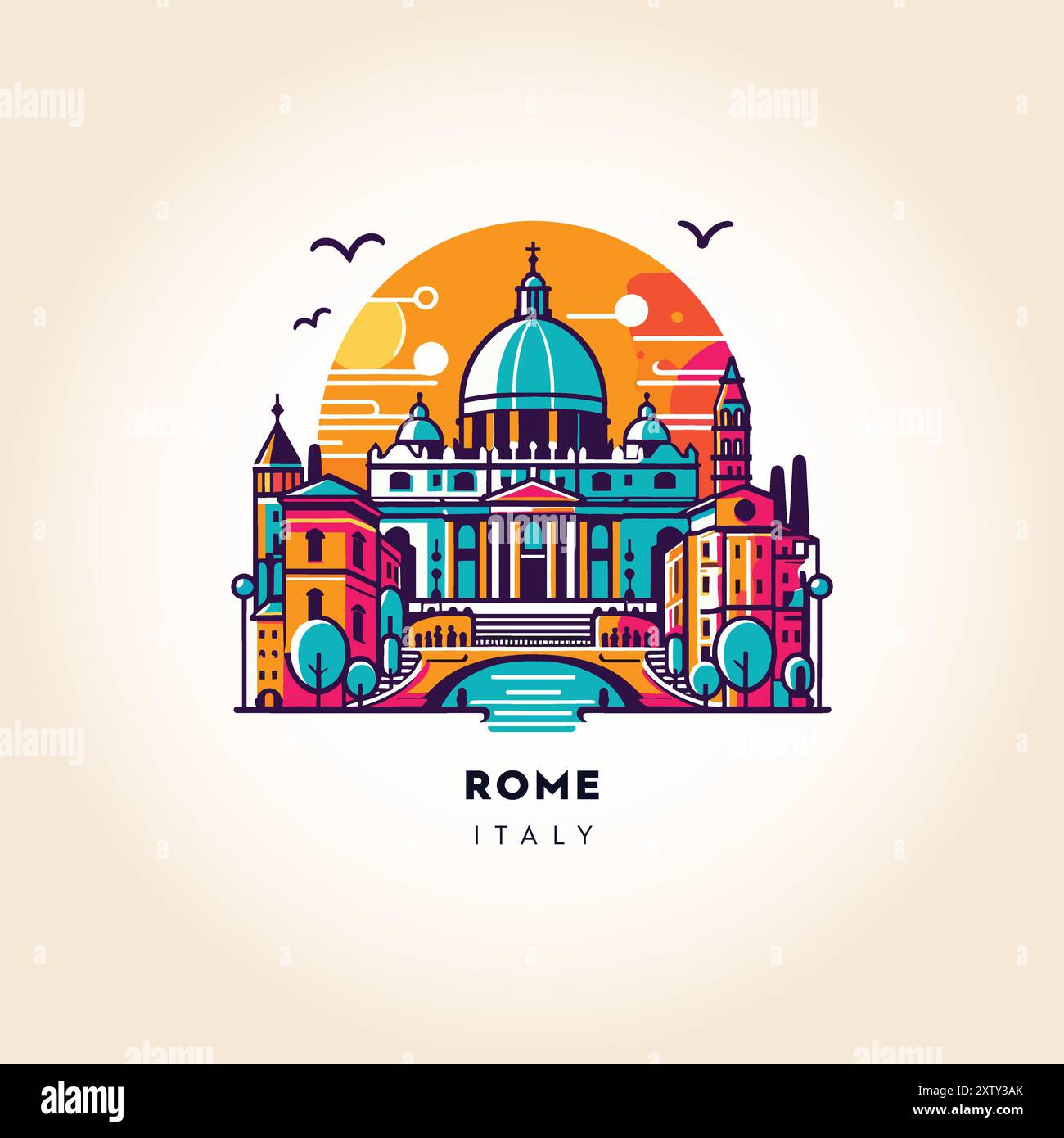 Römisches Vermächtnis: Farbenfrohe Vektorillustration der historischen Architektur Roms Stock Vektor