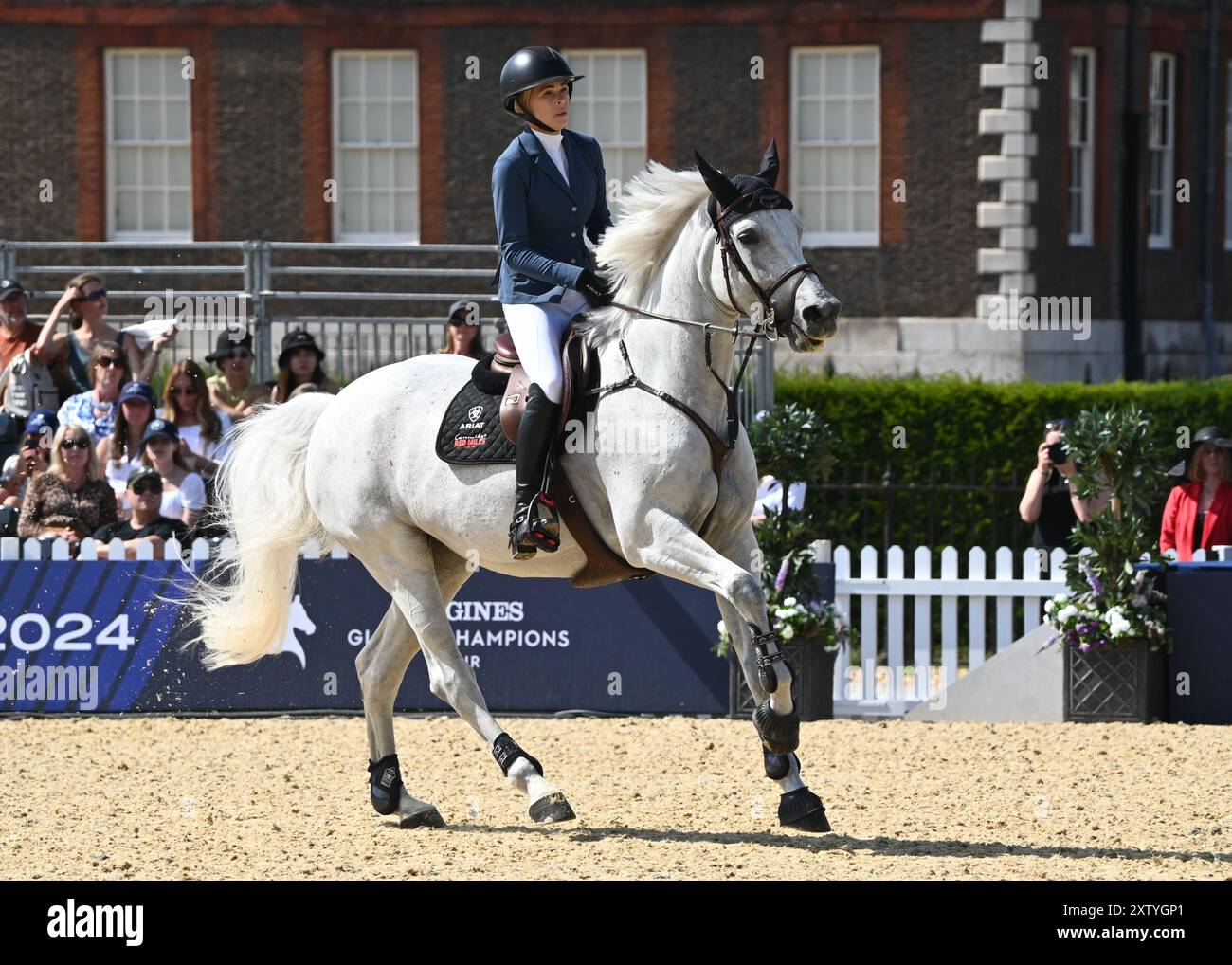 LONDON, GROSSBRITANNIEN. August 2024. Zascha Nygaard Lill nahm an zwei Phasen des Springens im Royal Hospital Chelsea in London Teil, Großbritannien, während der Longines Global Champions Tour. Quelle: Siehe Li/Picture Capital/Alamy Live News Stockfoto