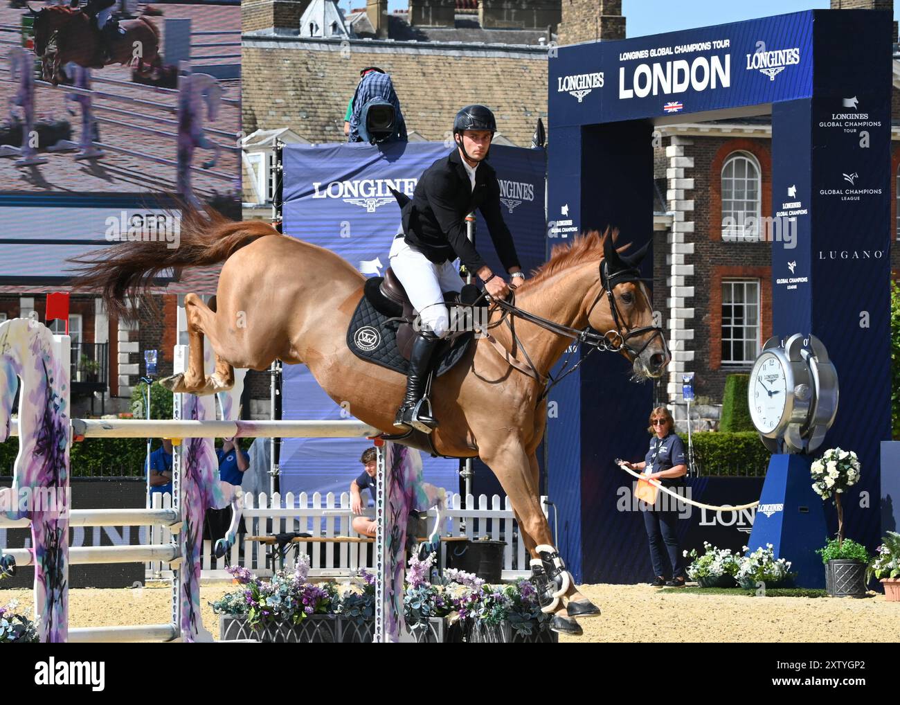 LONDON, GROSSBRITANNIEN. August 2024. Richard Vogel nahm an zwei Phasen des Springens im Royal Hospital Chelsea in London während der Longines Global Champions Tour Teil. Quelle: Siehe Li/Picture Capital/Alamy Live News Stockfoto