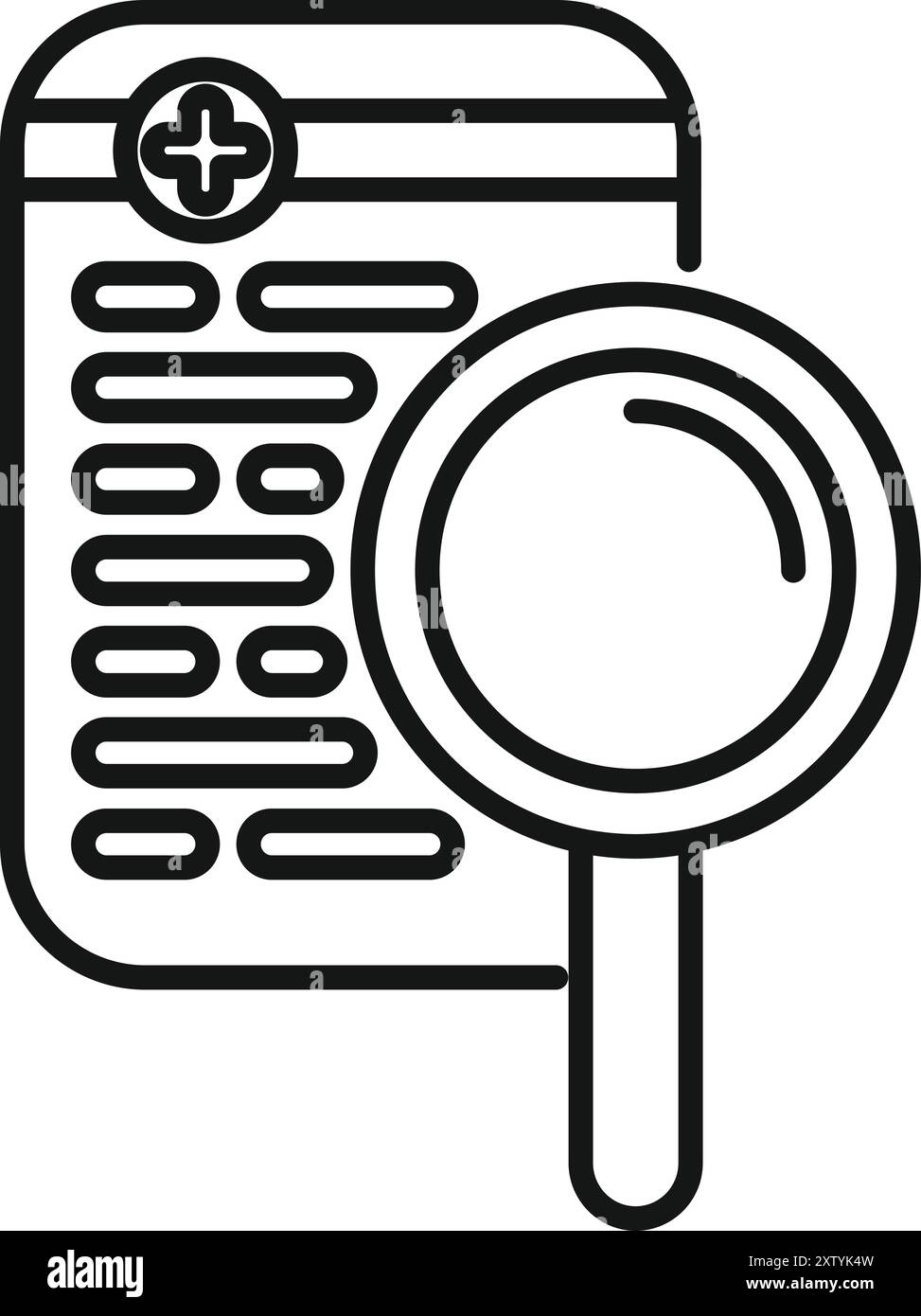 Lupe ist die Inspektion einer medizinischen Anamnese Form, symbolisiert Gesundheitsforschung und -Analyse Stock Vektor