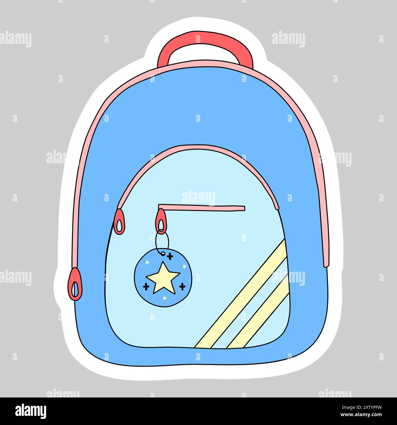 Aufkleber mit Schulrucksack, Kritzelstil Vektor-Illustration Stock Vektor