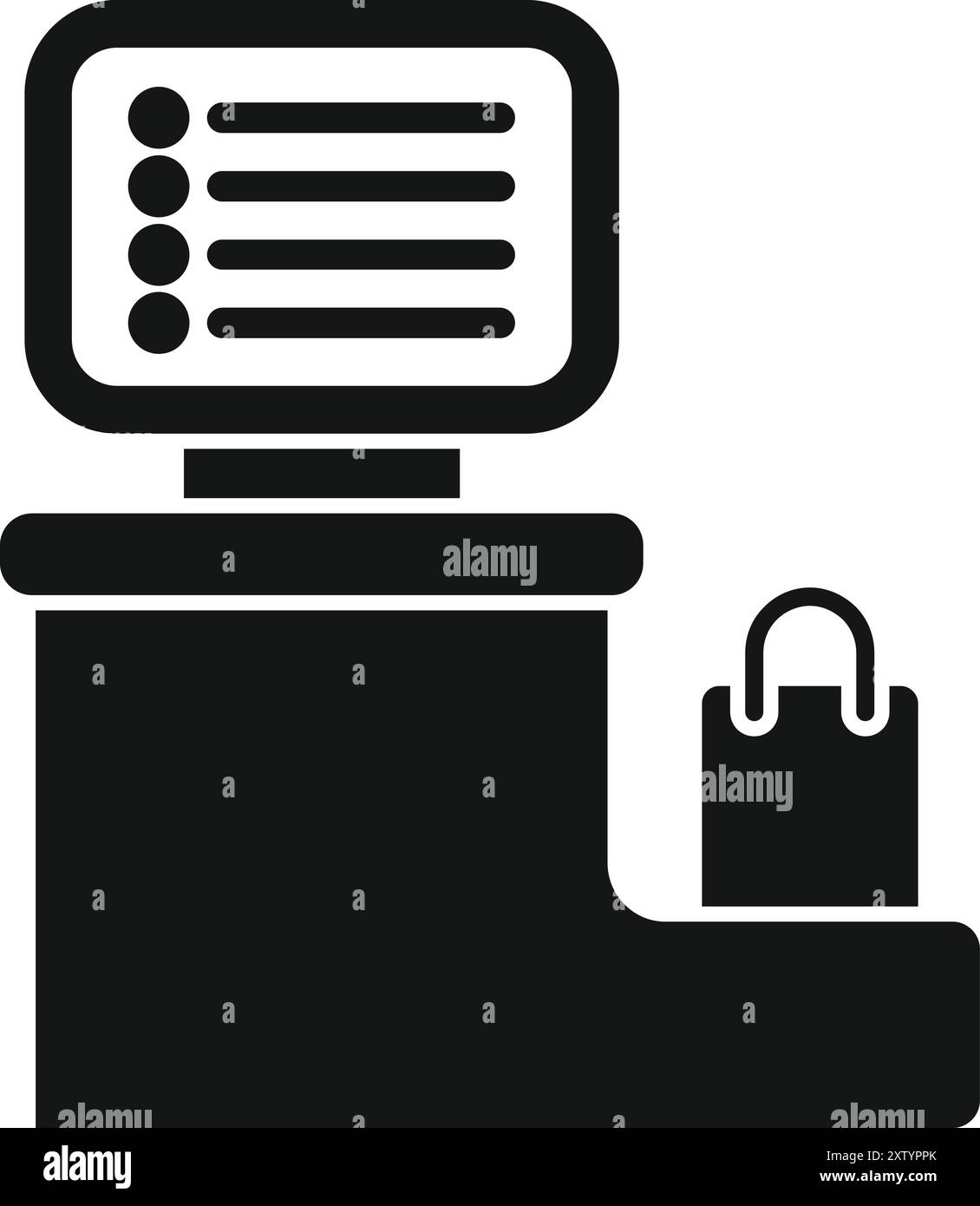 Symbol eines Selbstbedienungsautomaten mit einer Einkaufstasche an der Seite Stock Vektor