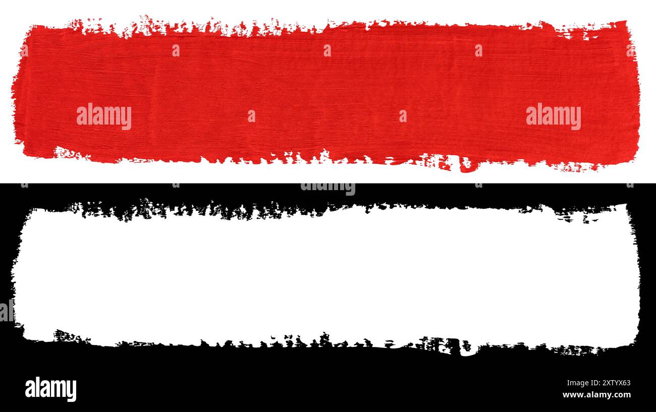 Rote Pinselstriche isoliert auf weißem Hintergrund mit Beschnittmaske (Alphakanal) für schnelle Isolierung. Stockfoto