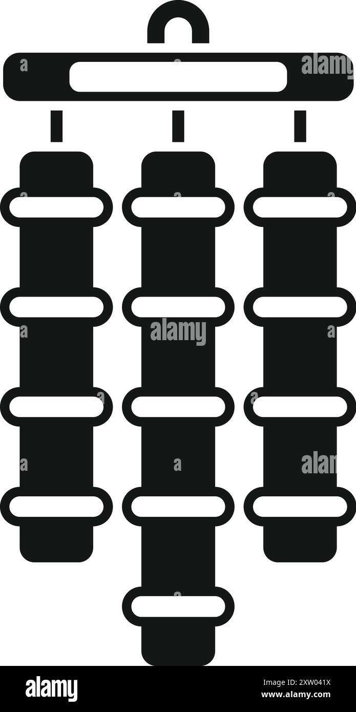 Das schwarz-weiße Symbol eines Bambus-Windspiels bringt einen Hauch von Zen in jeden Raum Stock Vektor