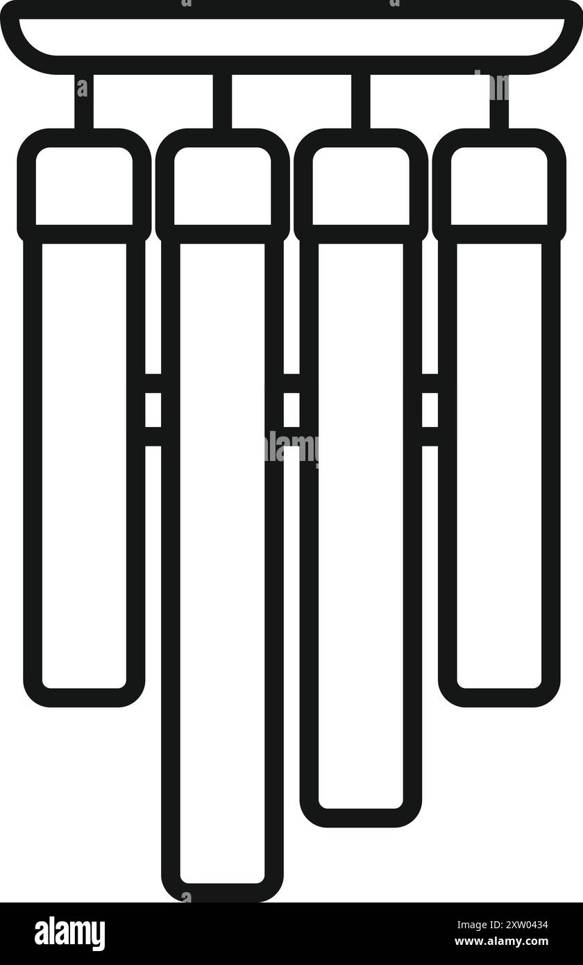 Line Art Ikone mit Bambus Windklingeln, die in der Brise hängen und einen beruhigenden, entspannenden Klang erzeugen Stock Vektor