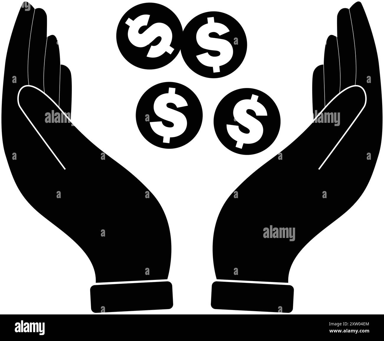 Handsymbol empfangen, Spende empfangen, Spende geben und empfangen, Geld mit beiden Händen Stock Vektor