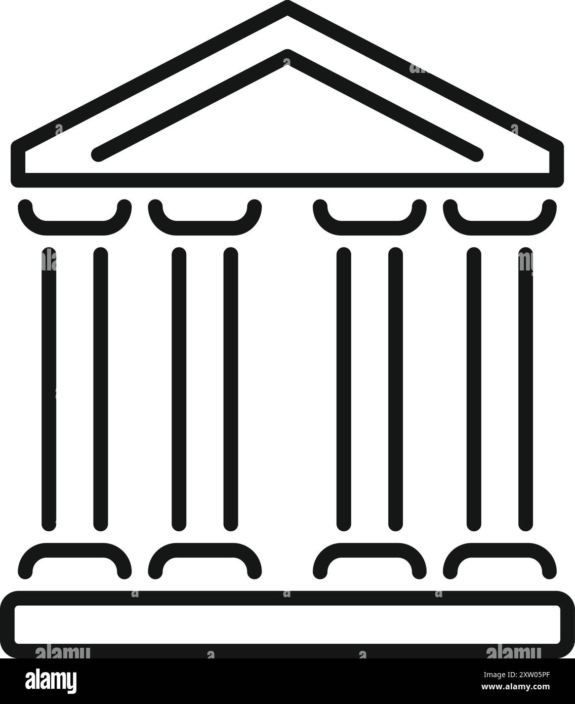 Einfaches lineares Symbol eines griechischen Tempels mit Säulen, die ein dreieckiges Dach tragen Stock Vektor