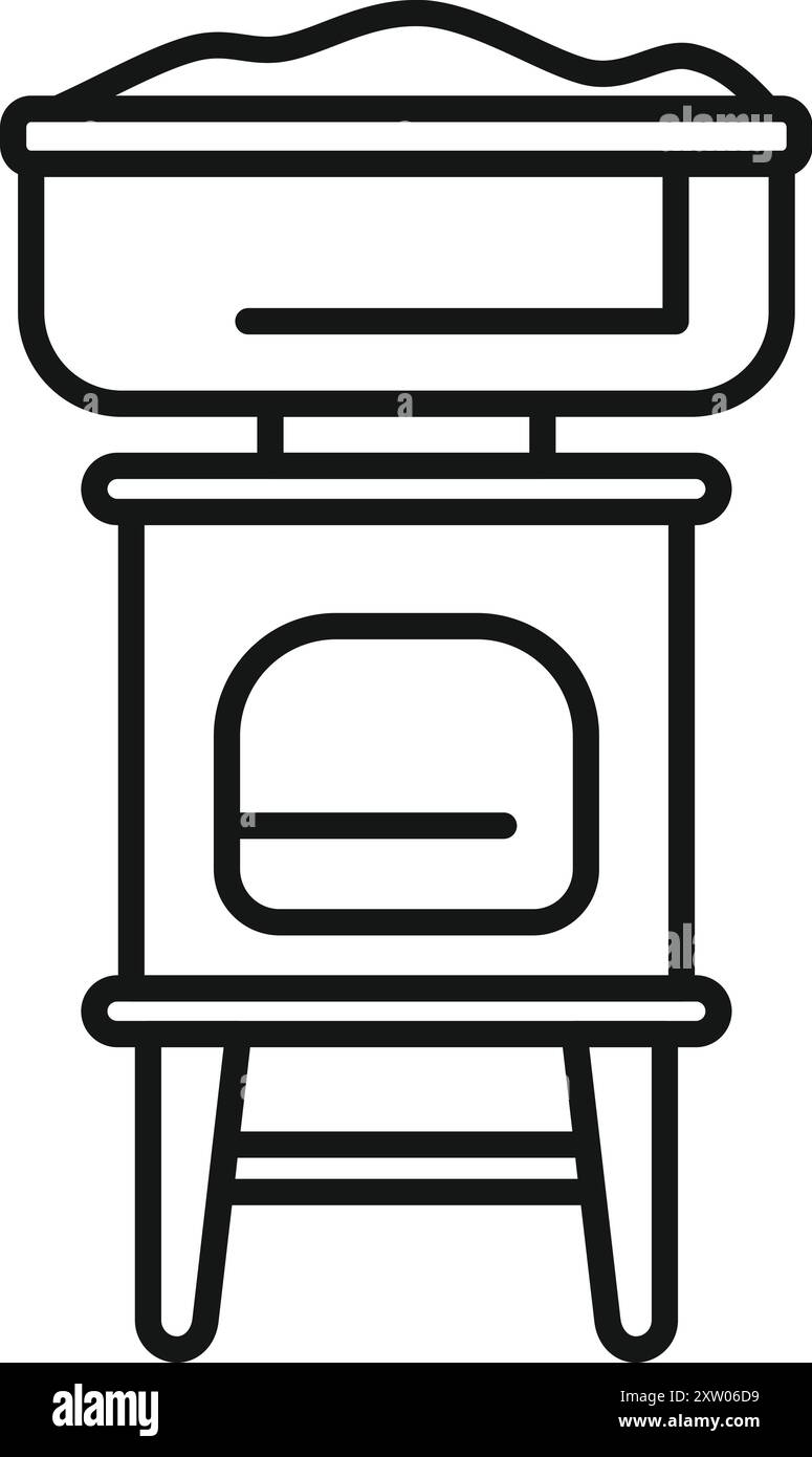 Einfaches Symbol eines traditionellen finnischen Saunaofens, der einen Wasserbehälter erhitzt Stock Vektor