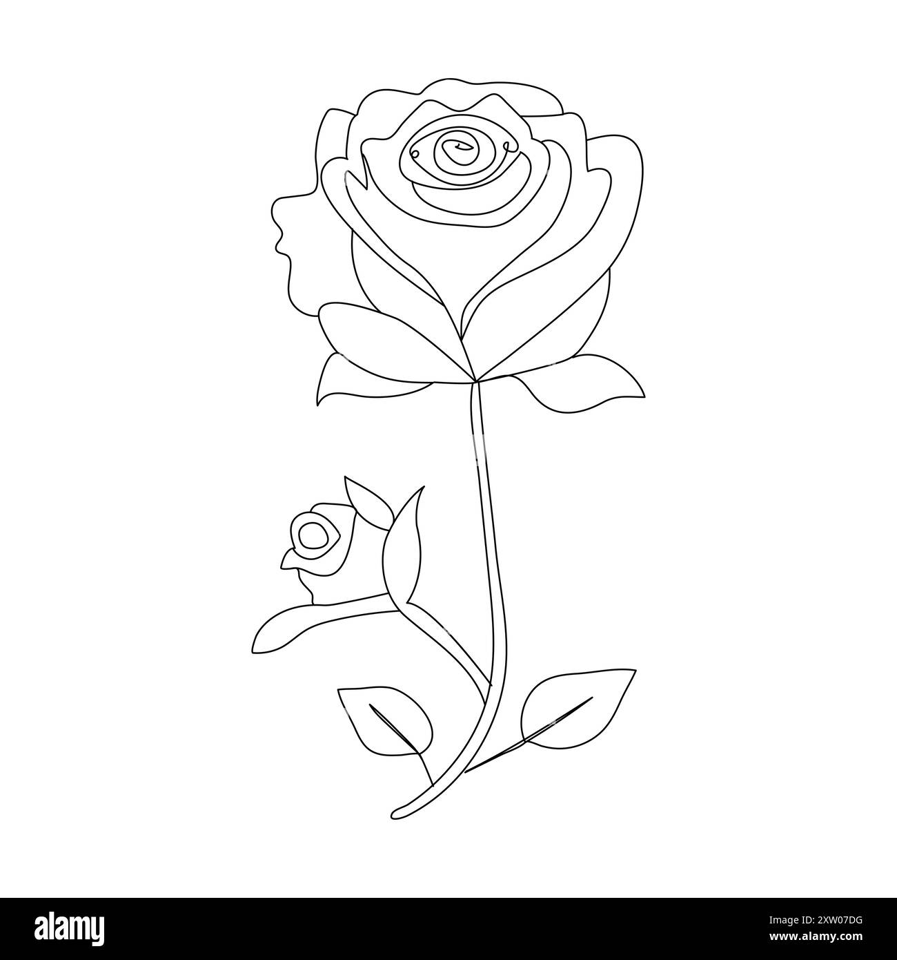 Durchgehende einzelne einzeilige Rose Design handgezeichnete Zeichnung Rosen Strichgrafik Illustration Stock Vektor
