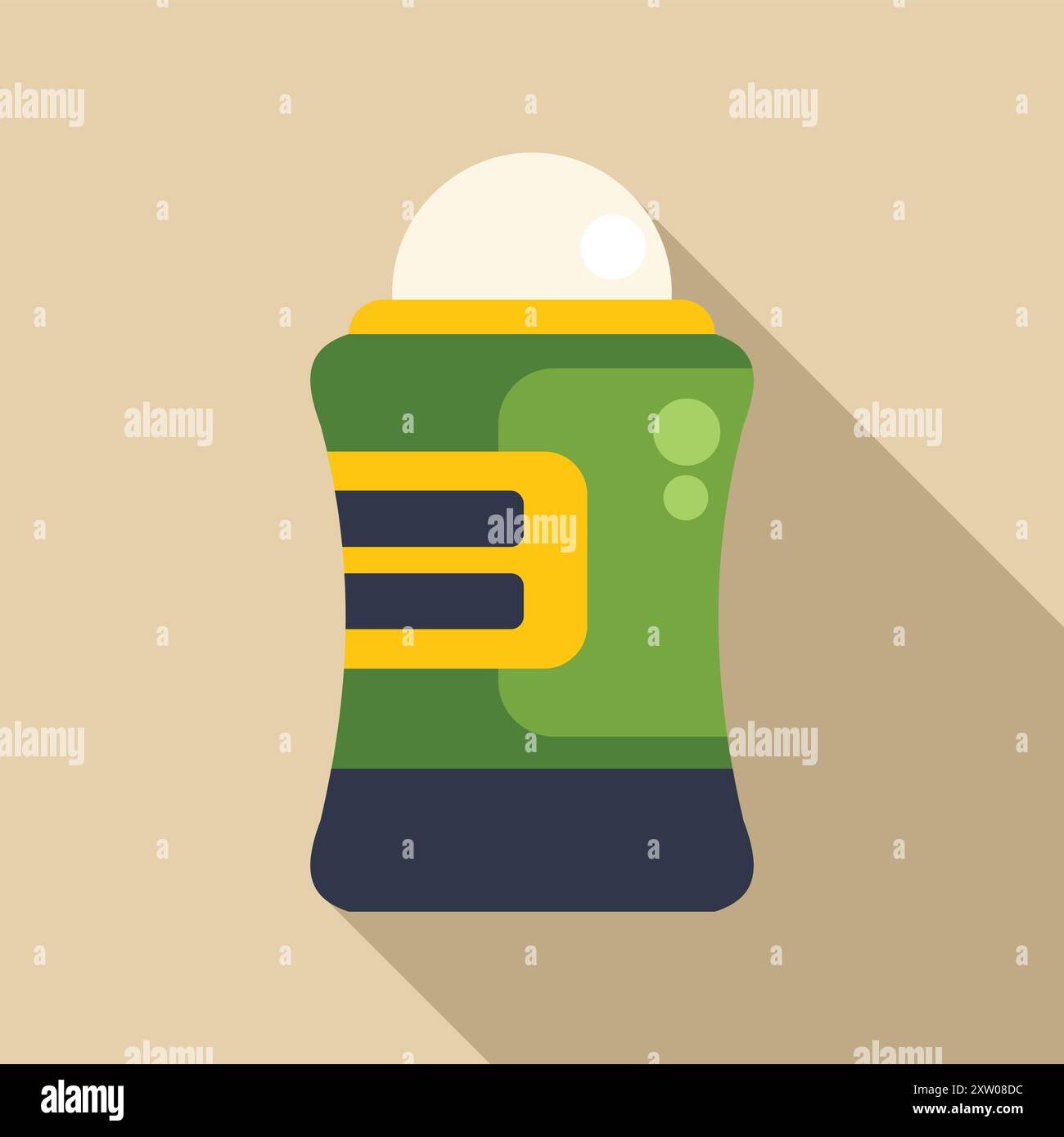 Grüne Rolle auf Deodorant mit langem Schatten auf hellbraunem Hintergrund Stock Vektor