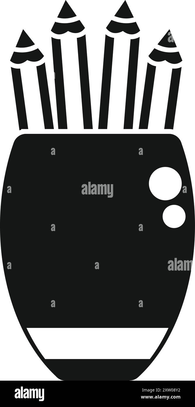 Schwarz-weißer Vektor von Bleistiften in einem Bleistifthalter, ideal für kreative Projekte Stock Vektor