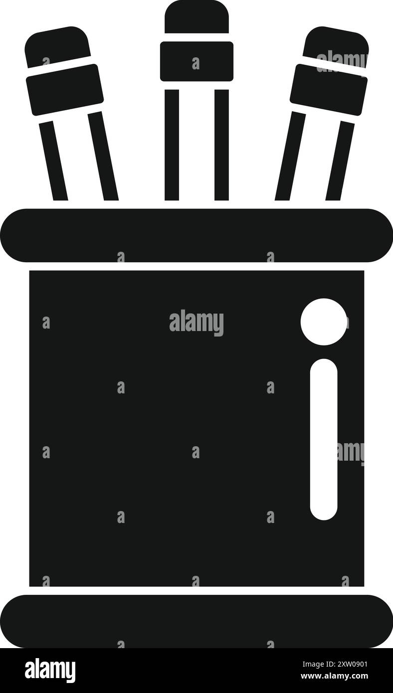 Schwarzes einfaches Symbol eines Bleistiftbechers mit Schreibgeräten Stock Vektor