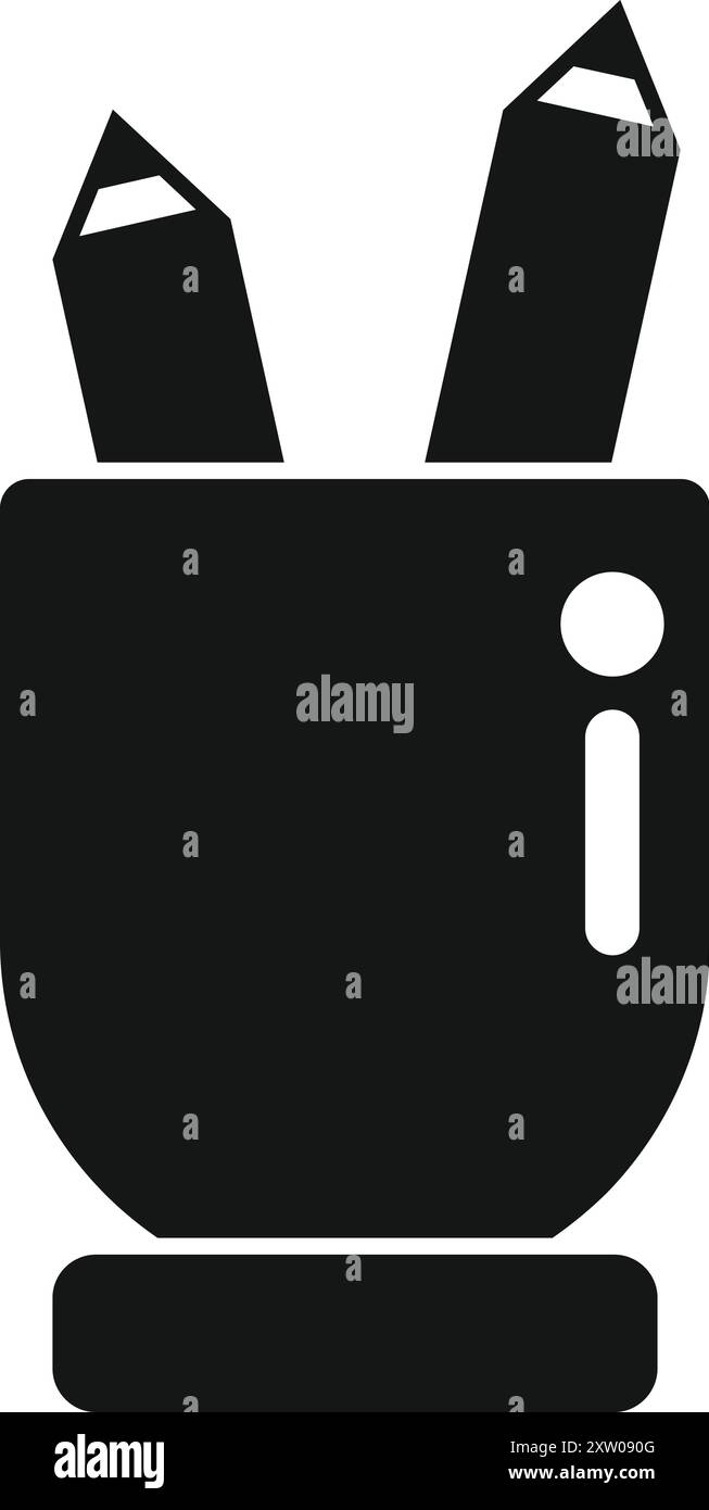 Schwarzes Glyphe-Symbol, das einen Stifthalter für Büro- oder Schulpapier darstellt Stock Vektor