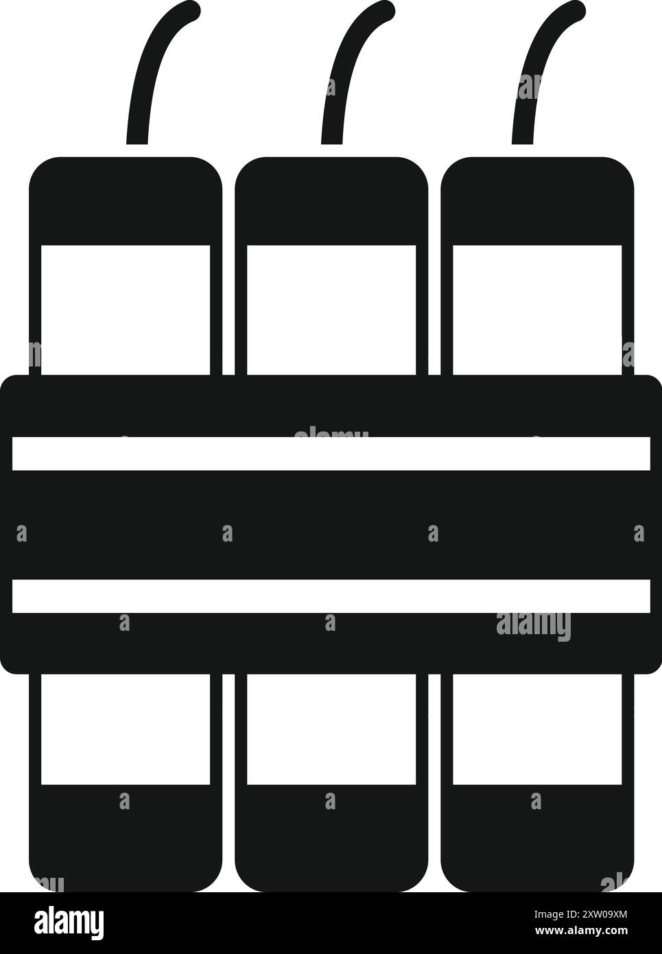 Dynamit-Sticks sind mit Drähten verbunden und bilden so einen mächtigen Sprengsatz Stock Vektor