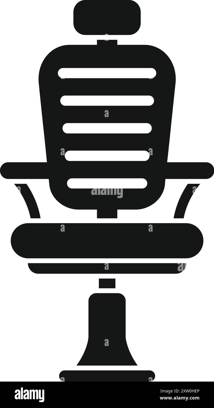 Schwarze Glyphe für bequemen modernen Bürostuhl isoliert auf weißem Hintergrund Stock Vektor