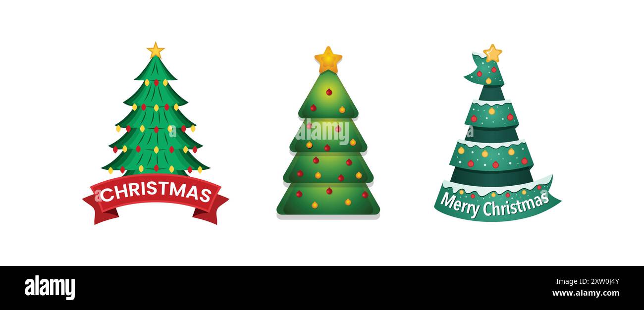 Satz Weihnachtsbäume Vektor-Design-Vorlage, Sammlung, Dekoration Stock Vektor
