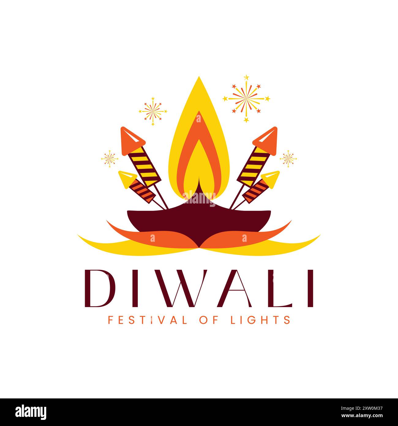 Diwali Festival der Lichter Grußkarte, Diwali Diya Flamme und Raketenfeuer Cracker isolierte Vektordesign Stock Vektor