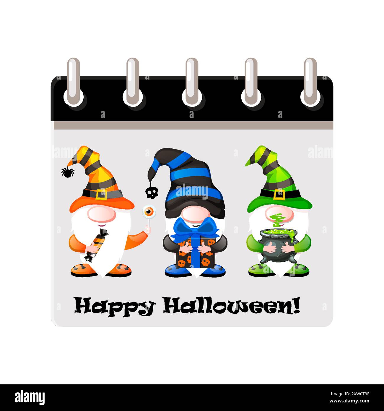 Kalender für Halloween mit Halloween-Gnomen. Abbildung für eine Kalenderseite oder Ihre Grußkarte Stock Vektor
