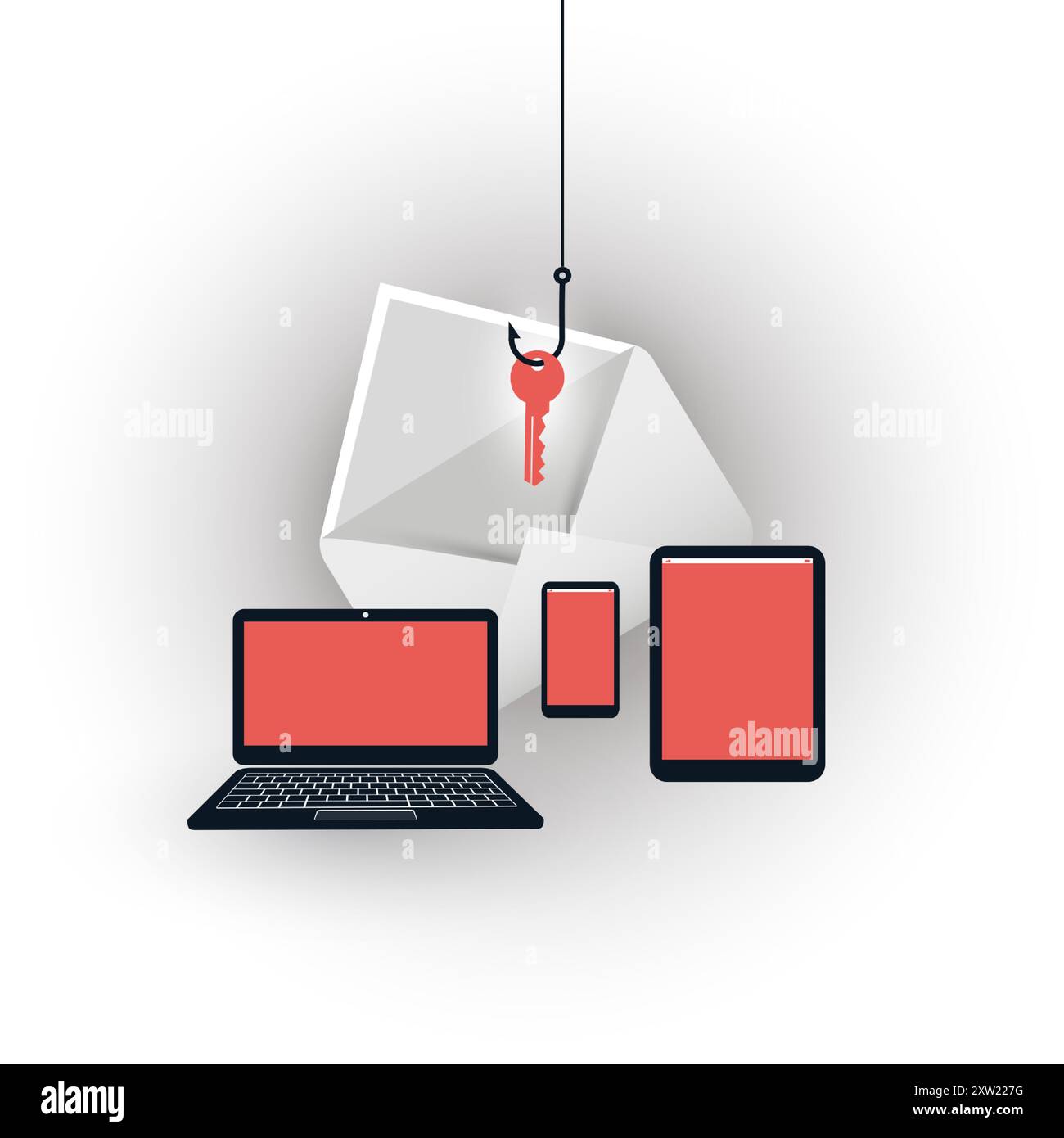 Internet-Phishing, Account-Hacking-Versuch durch böswillige E-Mails – Hacker-Aktivität, Datendiebstahl, gehackt, gestohlene Anmeldedaten und Passwort, Cyber CRIM Stock Vektor